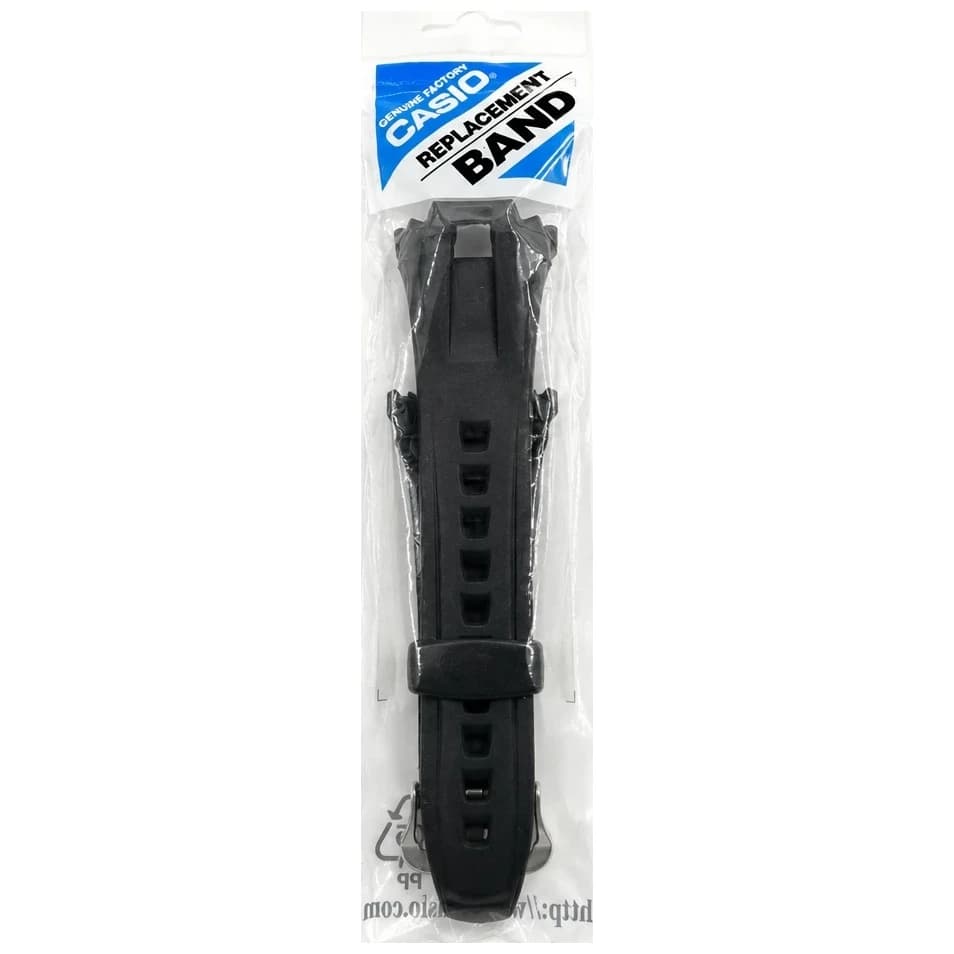 Genuine Casio G-Shock 24mm black resin rubber replacement band with stainless steel pin buckle, part 10062433
