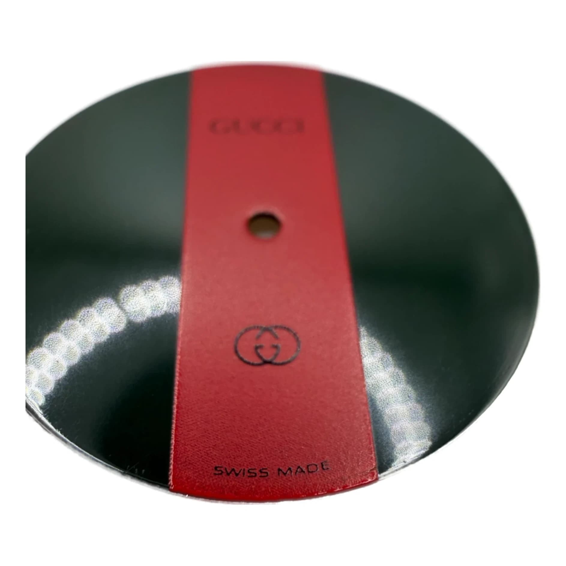 Round metal-framed green tinted replacement crystal for Gucci G-Timeless and Interlocking Series watches, Swiss Made